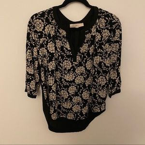 LOFT black and white floral raglan mixed media top